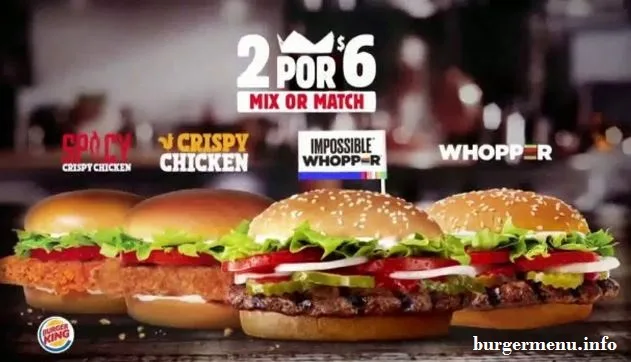 Burger King Menu Deals 2 for $6
